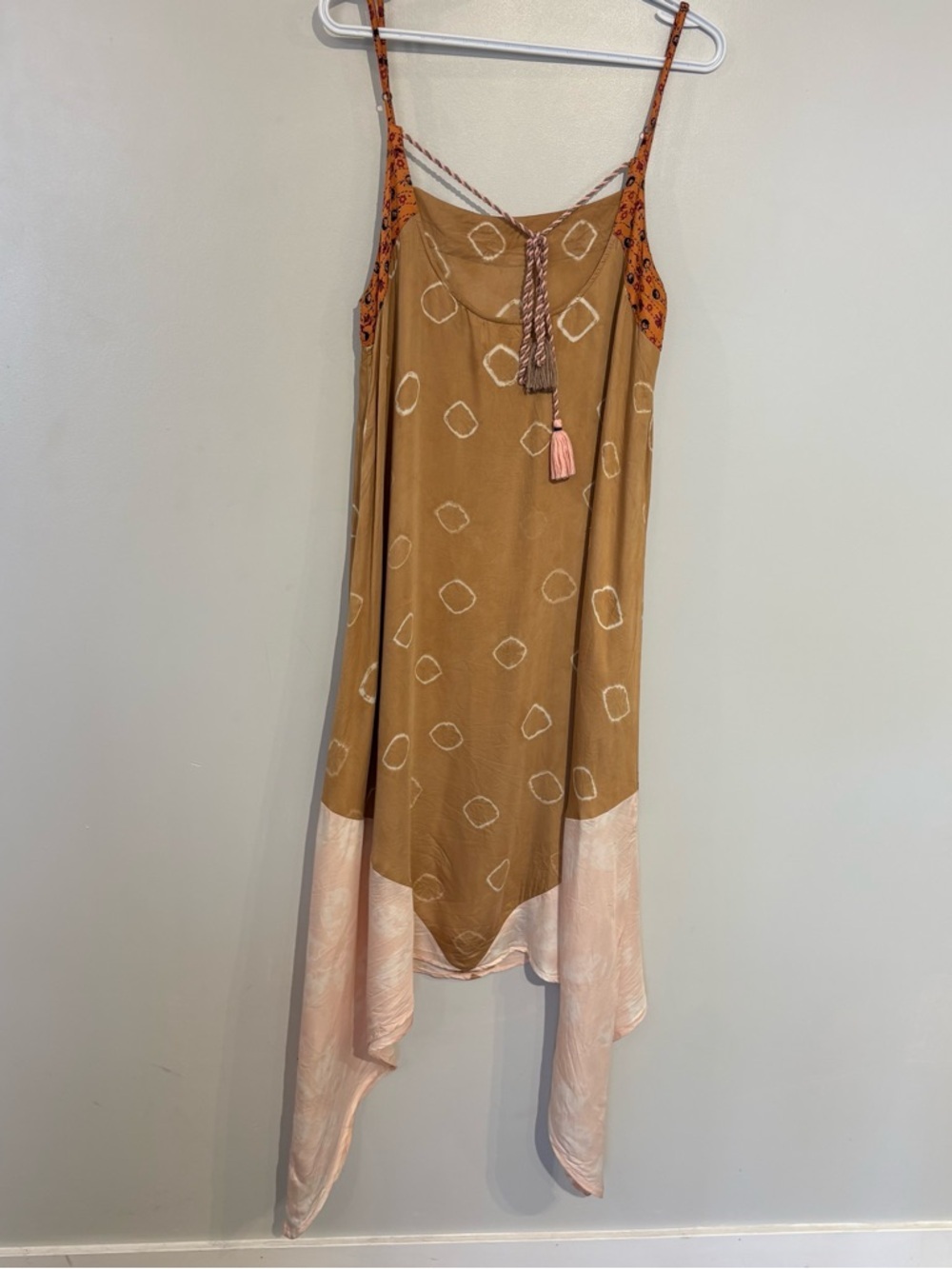 Anthropologie Dress Embroidered Neckline Modal Slip Dress Handkerchief Hem boho - Picture 4 of 9